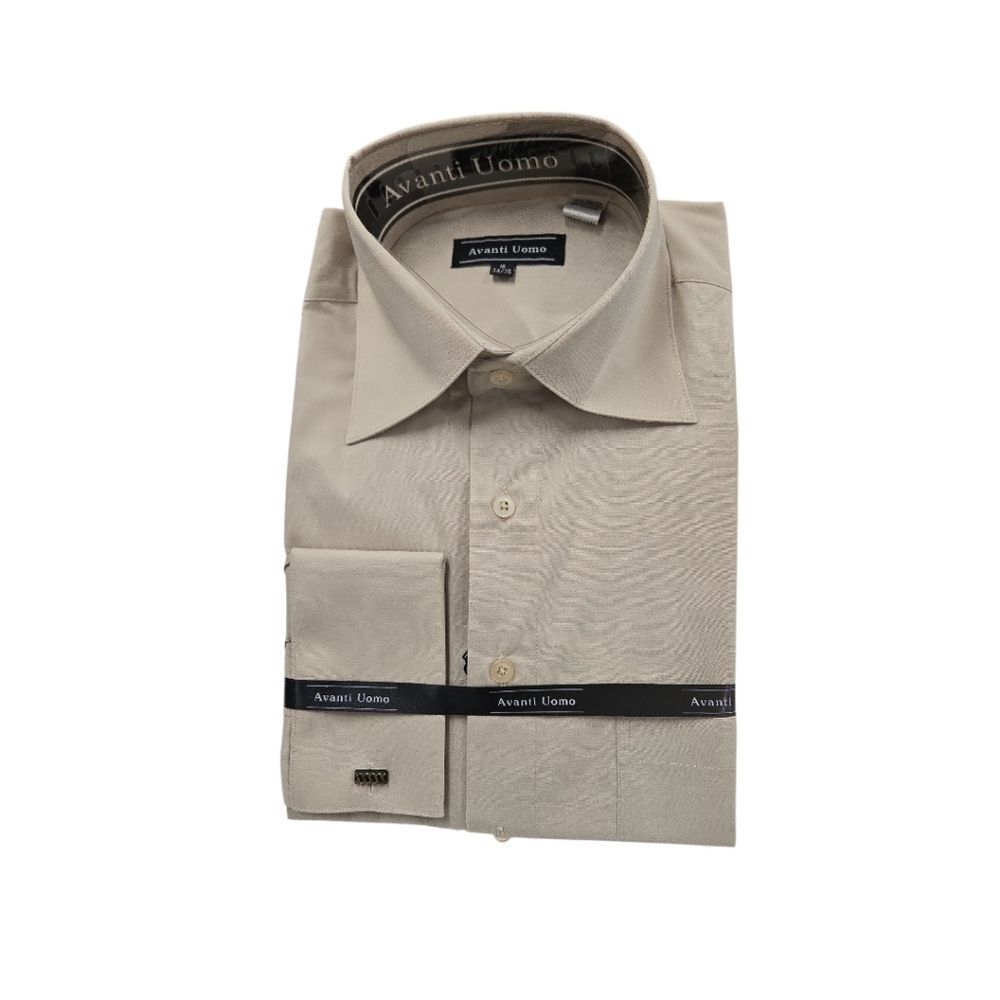 AVANTI UOMO HIGH COLLAR FRENCH CUFF WRINKLE FREE BEIGE DRESS SHIRT DN32M.